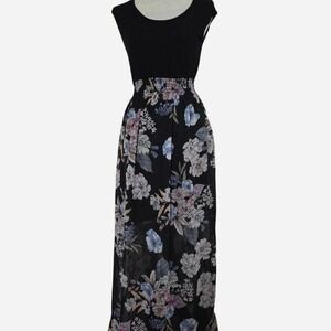 Black and Purple Floral Maxi Dress with Cutout back
